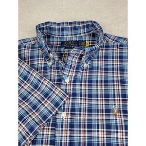 Polo Ralph Lauren Shirt Mens XL Blue Plaid Short Sleeve Classic Fit Pony Logo